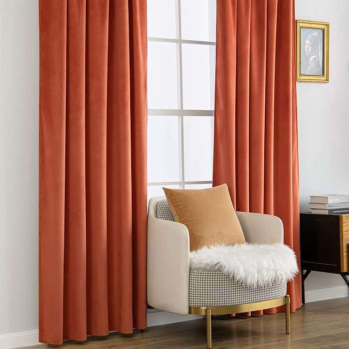 MIULEE Velvet Curtains 84 inches 2 Panels - Luxury Burnt Orange Blackout Curtains for Bedroom Living Room Thermal Insulated Super Soft Window Drapes Rod Pocket & Back Tab, Terracotta Rust Fall Decor - Image 7