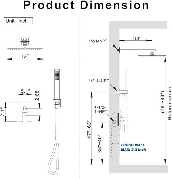 HoliSpa Shower System, Brushed Nickel Shower Faucet Set with 12-Inch Rain Showerhead and Handheld Spray, Wall Mounted High-Pressure Showerhead Combo Set Included Valve and Trim, Brushed Nickel - Image 2