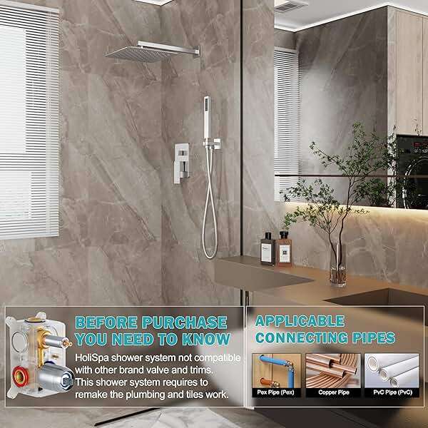 HoliSpa Shower System, Brushed Nickel Shower Faucet Set with 12-Inch Rain Showerhead and Handheld Spray, Wall Mounted High-Pressure Showerhead Combo Set Included Valve and Trim, Brushed Nickel - Image 3