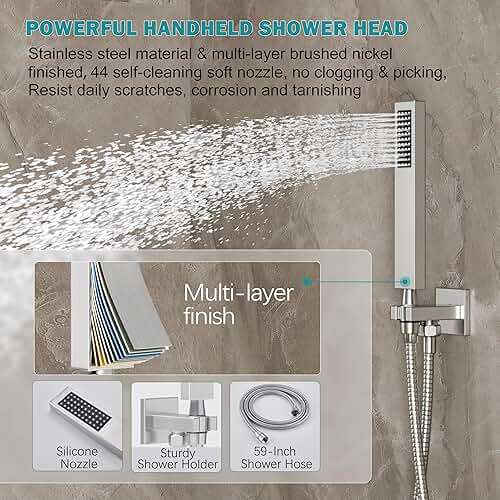 HoliSpa Shower System, Brushed Nickel Shower Faucet Set with 12-Inch Rain Showerhead and Handheld Spray, Wall Mounted High-Pressure Showerhead Combo Set Included Valve and Trim, Brushed Nickel - Image 5