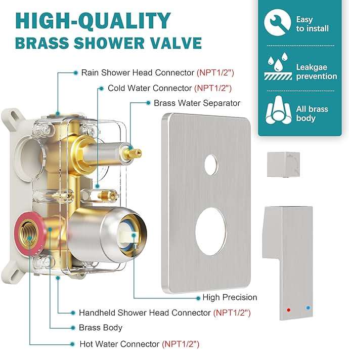 HoliSpa Shower System, Brushed Nickel Shower Faucet Set with 12-Inch Rain Showerhead and Handheld Spray, Wall Mounted High-Pressure Showerhead Combo Set Included Valve and Trim, Brushed Nickel - Image 7