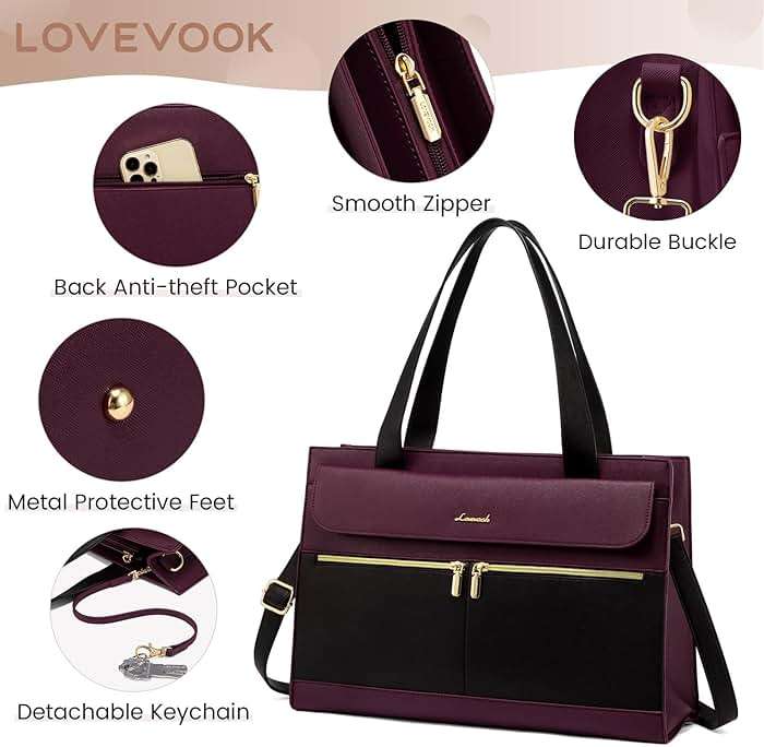 LOVEVOOK Laptop Bag for Women 15.6 Inch Tote Work Professional Leather Computer Briefcase Waterproof Handbag Shoulder Large Capacity Business Teacher Office Crossbody Purse - Image 3