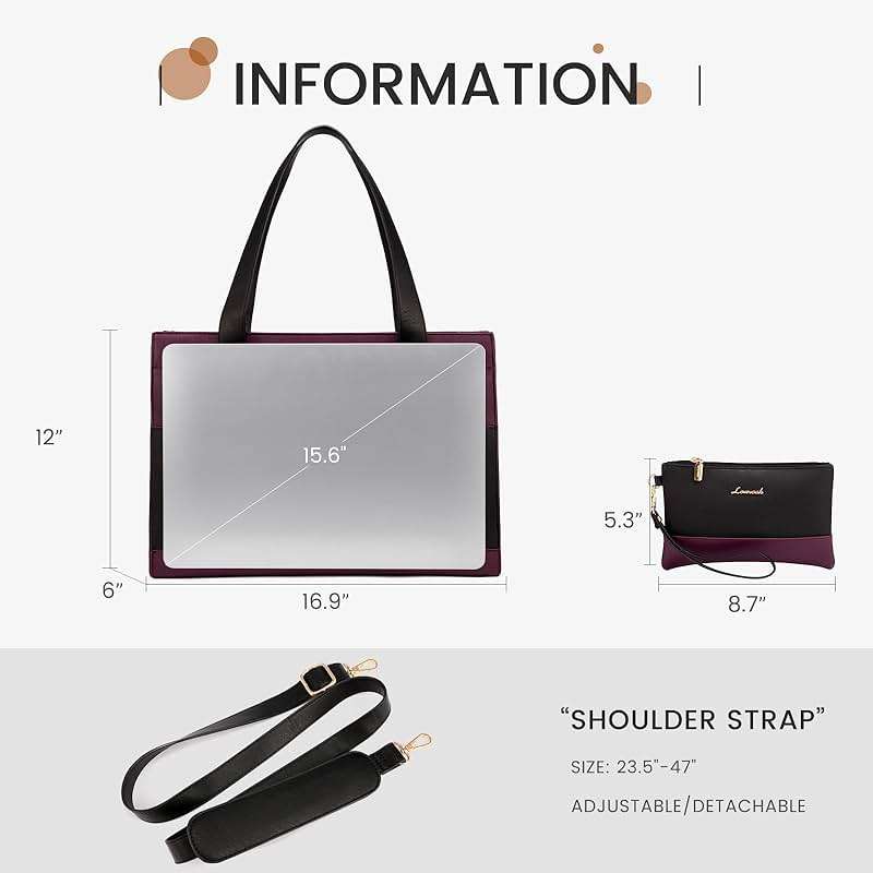 LOVEVOOK Laptop Bag for Women 15.6 Inch Tote Work Professional Leather Computer Briefcase Waterproof Handbag Shoulder Large Capacity Business Teacher Office Crossbody Purse - Image 6