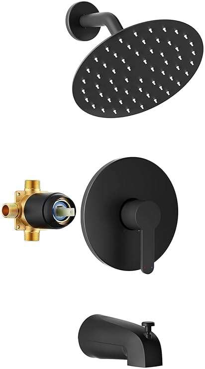 Esnbia Matte Black Shower Faucet Set, 8-Inch Rain Shower Head and Handle Set, Bathtub Shower Faucet Set with Single Handle and Tub spout, Shower Valve Included, Matte Black - Image 2