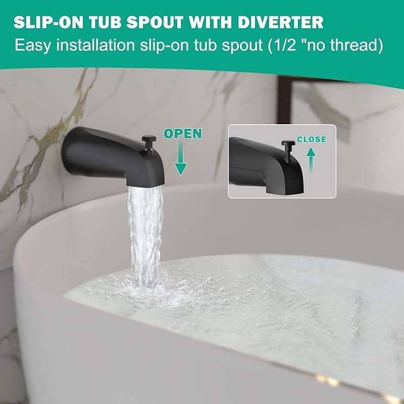 Esnbia Matte Black Shower Faucet Set, 8-Inch Rain Shower Head and Handle Set, Bathtub Shower Faucet Set with Single Handle and Tub spout, Shower Valve Included, Matte Black - Image 7