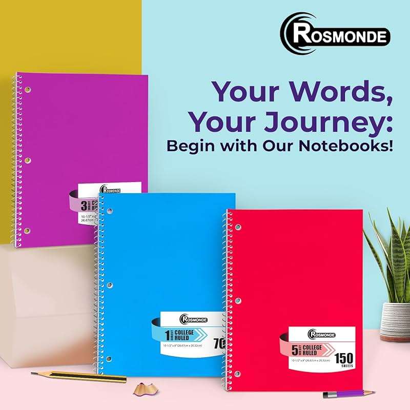 Rosmonde Spiral Notebook, 12 Pack, 1 Subject, College Ruled, 70 Sheets, 8 x 10-1/2", 3 Hole Punched, Bulk College Ruled Notebooks for School, Single Subject Spiral Notebook Bulk, Assorted Colors - Image 7