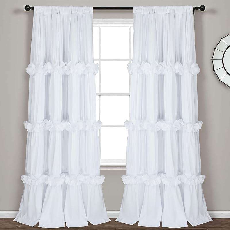 Homechoice Decor Thermal Insulated Blackout Window Curtains, 54" W x 84" L x 2 Panels, Boho Ruched Window Treatments with 3 Rows of Butterfly Flowers, Rustic Rod Pocket Drapes for Room, White (LQ-30) - Image 1