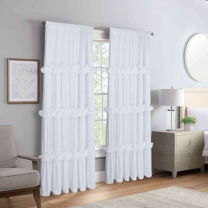 Homechoice Decor Thermal Insulated Blackout Window Curtains, 54" W x 84" L x 2 Panels, Boho Ruched Window Treatments with 3 Rows of Butterfly Flowers, Rustic Rod Pocket Drapes for Room, White (LQ-30) - Image 2