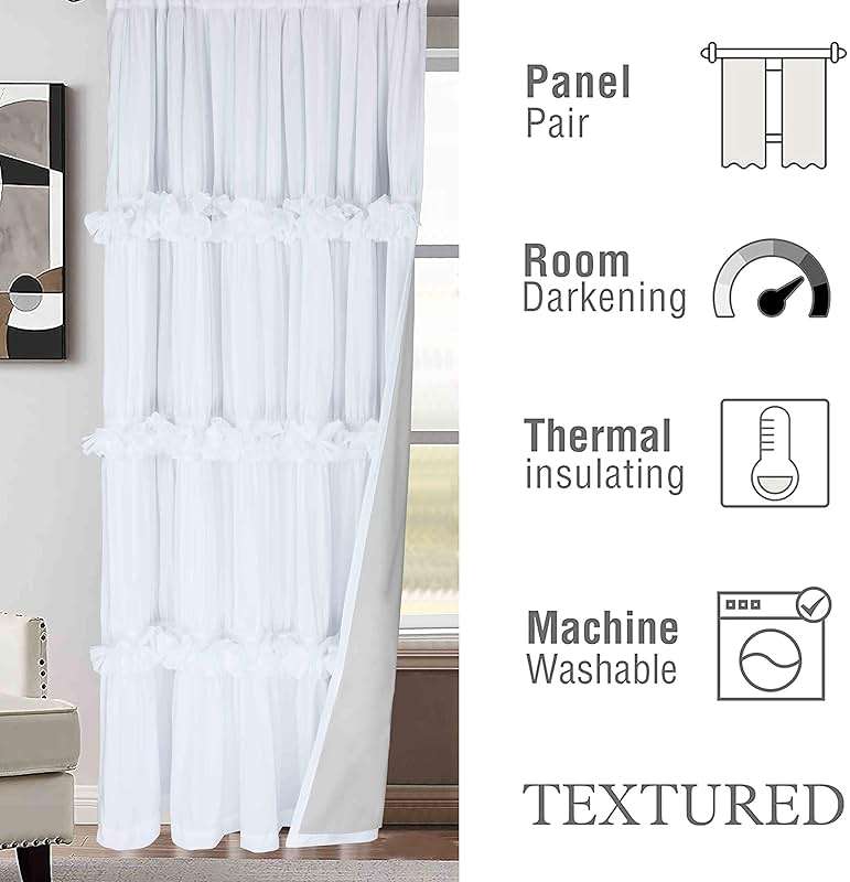 Homechoice Decor Thermal Insulated Blackout Window Curtains, 54" W x 84" L x 2 Panels, Boho Ruched Window Treatments with 3 Rows of Butterfly Flowers, Rustic Rod Pocket Drapes for Room, White (LQ-30) - Image 8