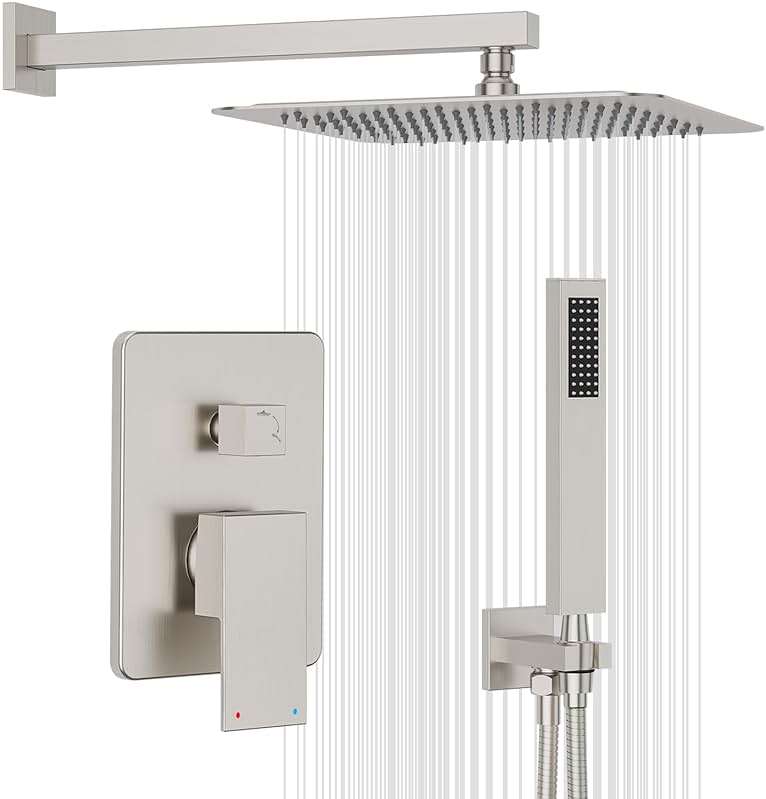 Gabrylly Shower System Brushed Nickel, Rain Shower head with handheld Shower Spray Combo, Rainfall Shower Faucet Set Complete, High Pressure 10" Stainless Steel Shower Valve Set - Image 1