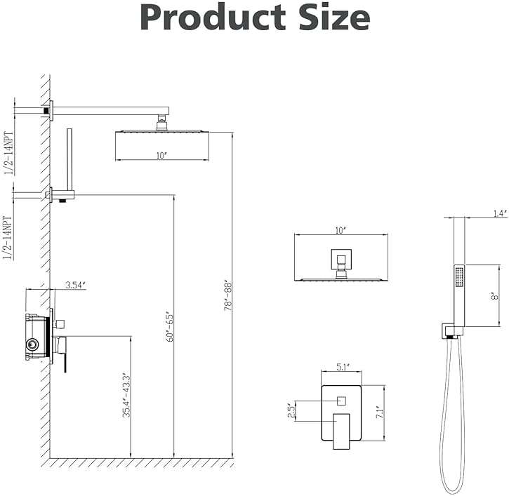 Gabrylly Shower System Brushed Nickel, Rain Shower head with handheld Shower Spray Combo, Rainfall Shower Faucet Set Complete, High Pressure 10" Stainless Steel Shower Valve Set - Image 3
