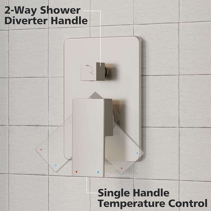 Gabrylly Shower System Brushed Nickel, Rain Shower head with handheld Shower Spray Combo, Rainfall Shower Faucet Set Complete, High Pressure 10" Stainless Steel Shower Valve Set - Image 6