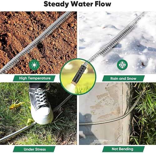 Garden Hose 50ft, Heavy Duty Stainless Steel Water Hose with 10 Functional Nozzles, No Kink, Lightweight and Flexible, Easy to Use and Store, Strong and Sturdy, Suitable for Yard and Lawn - Image 2