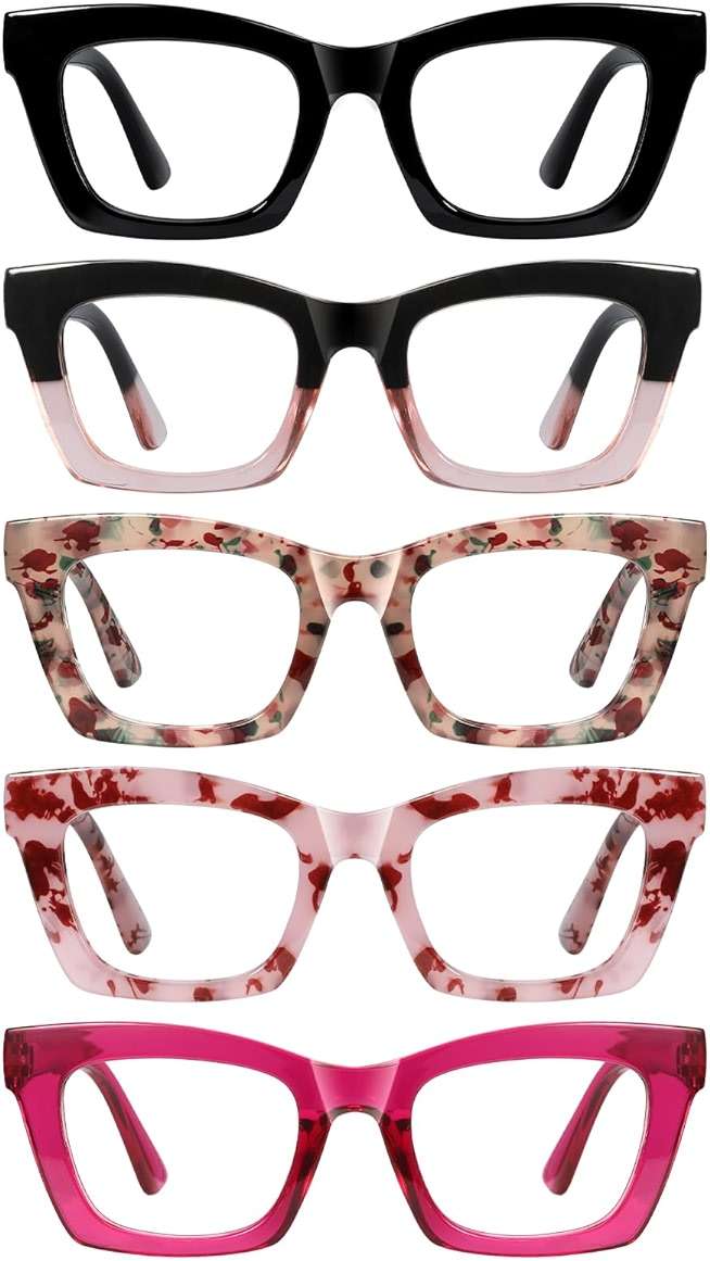 XXZQRYHN Reading Glasses for Women-Fashion 5 Pack Blue Light Blocking Readers with Spring Hinge Computer Eyeglasses - Image 1