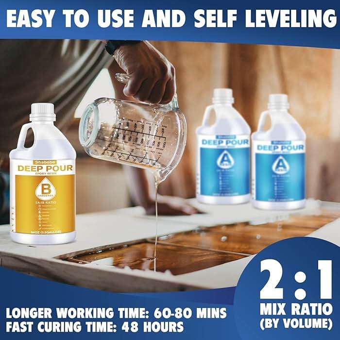 Shabebe Deep Pour Epoxy Resin 1.5 Gallon, 2 to 4 Inch Depth Clear Epoxy Resin Kit with Mixer, Bubble Free, Low Odor 2:1 Casting Resin for Table Top, Countertop, River Table, Wood Filler, Bar Top - Image 6