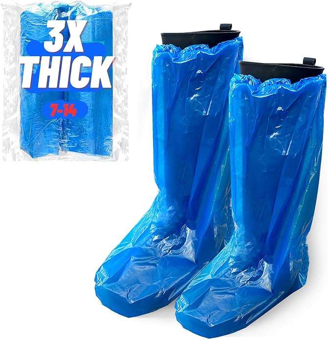 Large Thicker Boot And Shoe Covers Disposable Non-Slip 50 Pack (25 Pairs) Waterproof Durable Reusable Rain, Outdoor Indoors Overshoes, Fit Up To Men's 14, Blue, 20 Tall, Horlon - Image 1