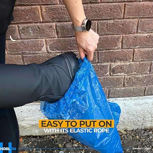 Large Thicker Boot And Shoe Covers Disposable Non-Slip 50 Pack (25 Pairs) Waterproof Durable Reusable Rain, Outdoor Indoors Overshoes, Fit Up To Men's 14, Blue, 20 Tall, Horlon - Image 5