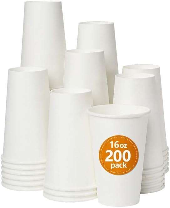 [200 Pack] 16 oz Coffee Cups, Disposable Paper Coffee Cups, Hot Coffee Cup, Perfect for Party, Picnic, Travel, and Events - Image 1