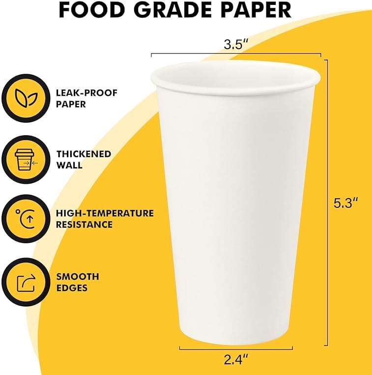 [200 Pack] 16 oz Coffee Cups, Disposable Paper Coffee Cups, Hot Coffee Cup, Perfect for Party, Picnic, Travel, and Events - Image 3