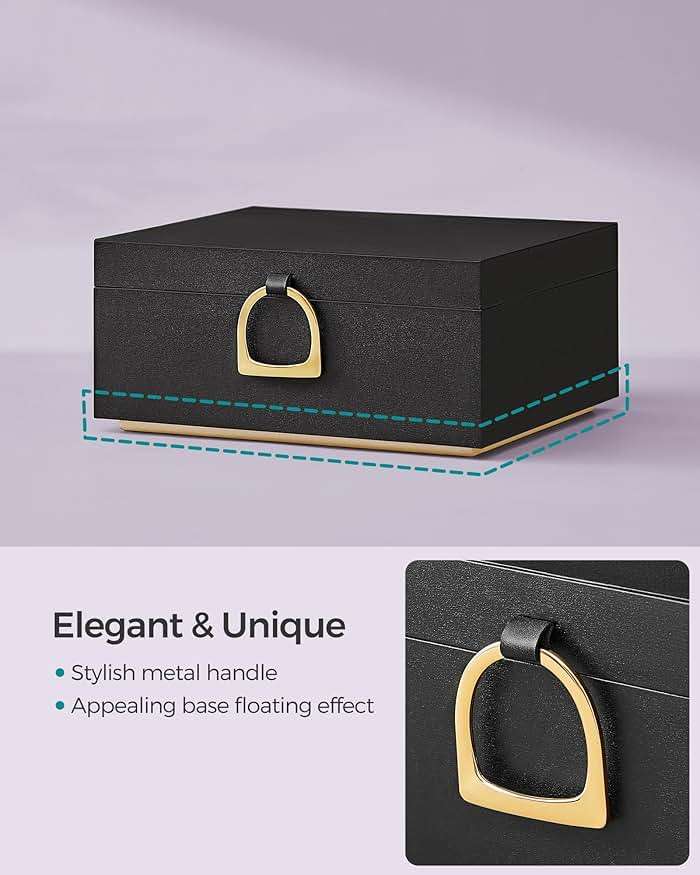 SONGMICS 2-Layer Jewelry Box, Jewelry Organizer with Handle, Removable Jewelry Tray, Jewelry Storage, Floating Effect, 8.1 x 9.4 x 4.3 Inches, Gift Idea, Black UJBC165B01 - Image 5