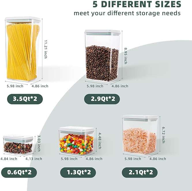 Airtight Food Storage Containers with Lids 10 PCS Pop Containers for Kitchen Pantry Organization BPA-Free Stackable Clear Pantry Storage Set with Measuring Scales for Cereal Flour Sugar Pasta Snacks - Image 2