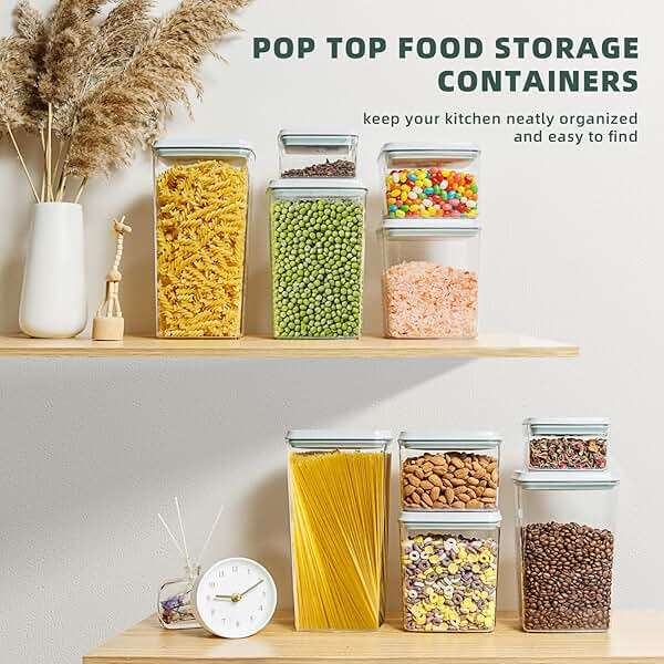Airtight Food Storage Containers with Lids 10 PCS Pop Containers for Kitchen Pantry Organization BPA-Free Stackable Clear Pantry Storage Set with Measuring Scales for Cereal Flour Sugar Pasta Snacks - Image 3