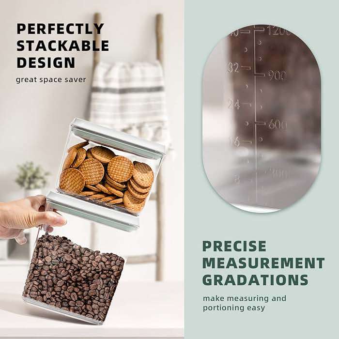 Airtight Food Storage Containers with Lids 10 PCS Pop Containers for Kitchen Pantry Organization BPA-Free Stackable Clear Pantry Storage Set with Measuring Scales for Cereal Flour Sugar Pasta Snacks - Image 5