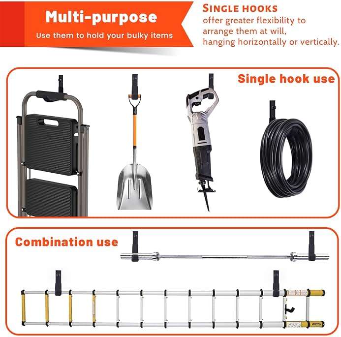 SunVFaFa 4 Pack Garage Storage Hooks, Ladder Hangers, Steel Wall Mount Hooks, Utility Hooks for Hanging Heavy Duty Shed Tools, Ropes, Garden Hoses, Shovel, Bulk Items, etc.（88lbs, 4Inch） - Image 3