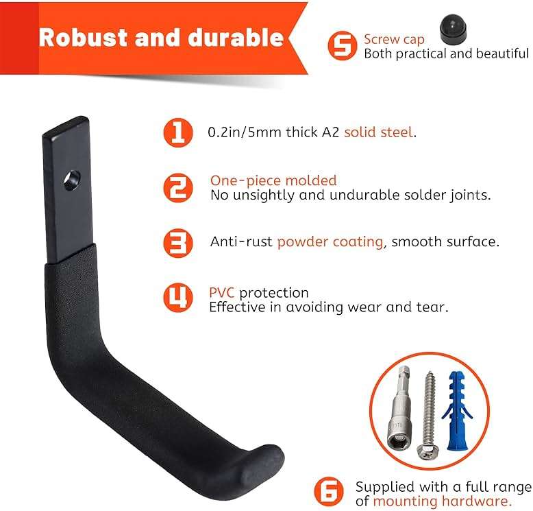 SunVFaFa 4 Pack Garage Storage Hooks, Ladder Hangers, Steel Wall Mount Hooks, Utility Hooks for Hanging Heavy Duty Shed Tools, Ropes, Garden Hoses, Shovel, Bulk Items, etc.（88lbs, 4Inch） - Image 4