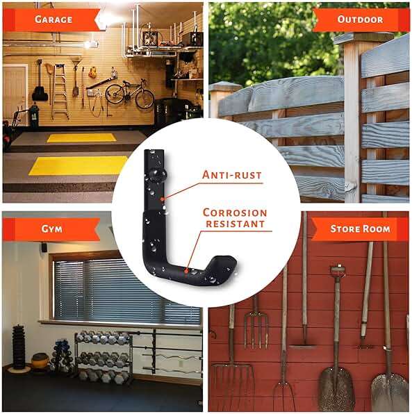 SunVFaFa 4 Pack Garage Storage Hooks, Ladder Hangers, Steel Wall Mount Hooks, Utility Hooks for Hanging Heavy Duty Shed Tools, Ropes, Garden Hoses, Shovel, Bulk Items, etc.（88lbs, 4Inch） - Image 5