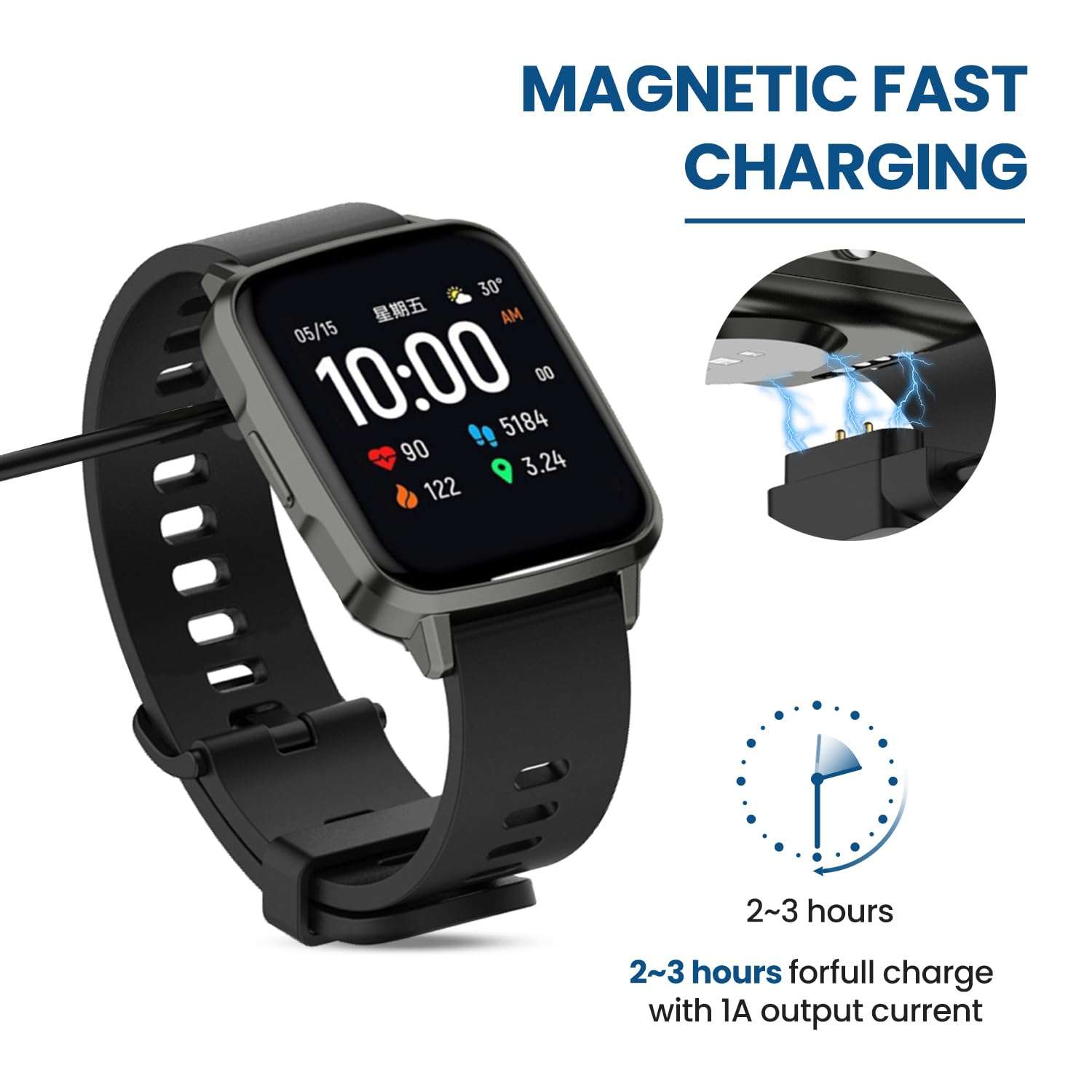 RuenTech Compatible with TOZO S7 S6 S5 S4 S3 S2 Smart Watch Charger, Replacement USB Charging Cable 3.3 Ft Charging Cord for TOZO S2 Pro/S2 44mm/S2 40mm Smart Watch (Black&Black) - Image 5
