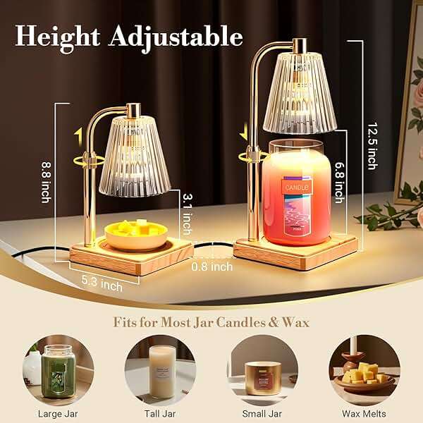 Marycele Candle Warmer Lamp with Timer & Dimmer - Mothers Day Gifts for Women Mom Her, Aesthetic Office Home Decor, Adjustable Height Wax Melter for Candle Jar & 3-Wick Candles (2 Bulbs Included) - Image 2