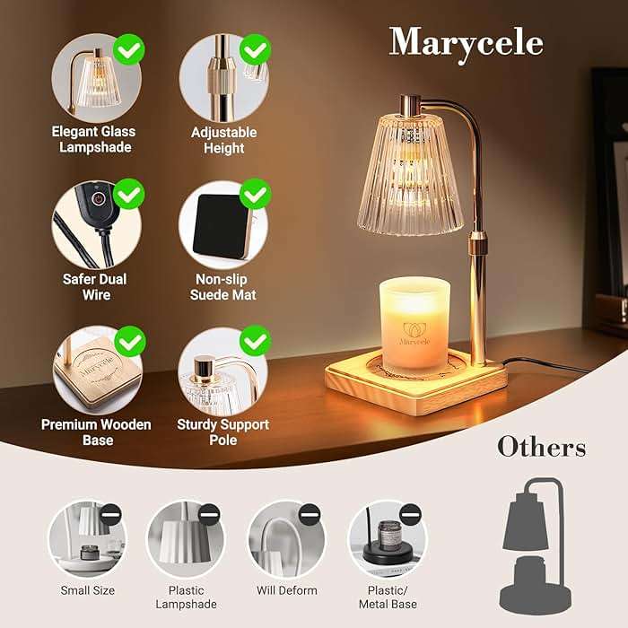 Marycele Candle Warmer Lamp with Timer & Dimmer - Mothers Day Gifts for Women Mom Her, Aesthetic Office Home Decor, Adjustable Height Wax Melter for Candle Jar & 3-Wick Candles (2 Bulbs Included) - Image 4