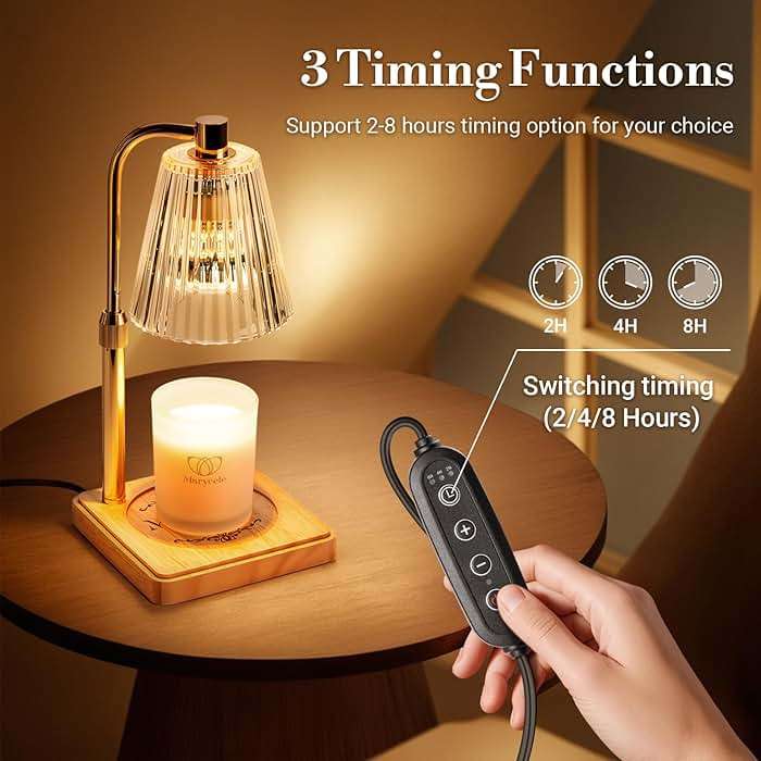 Marycele Candle Warmer Lamp with Timer & Dimmer - Mothers Day Gifts for Women Mom Her, Aesthetic Office Home Decor, Adjustable Height Wax Melter for Candle Jar & 3-Wick Candles (2 Bulbs Included) - Image 5