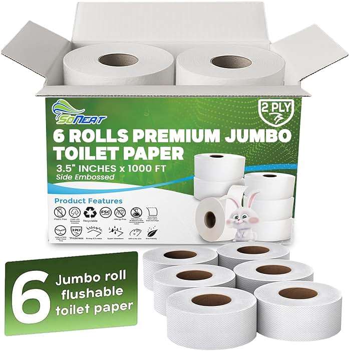 Commercial toilet paper - Jumbo toilet paper rolls -4,800 FT Industrial 2-Ply 9” Bulk Large Roll for Standard Jumbo Dispenser -100% Recycled Fibers-Soft and Absorbent Bathroom Tissue -6 Roll Case Pack - Image 1