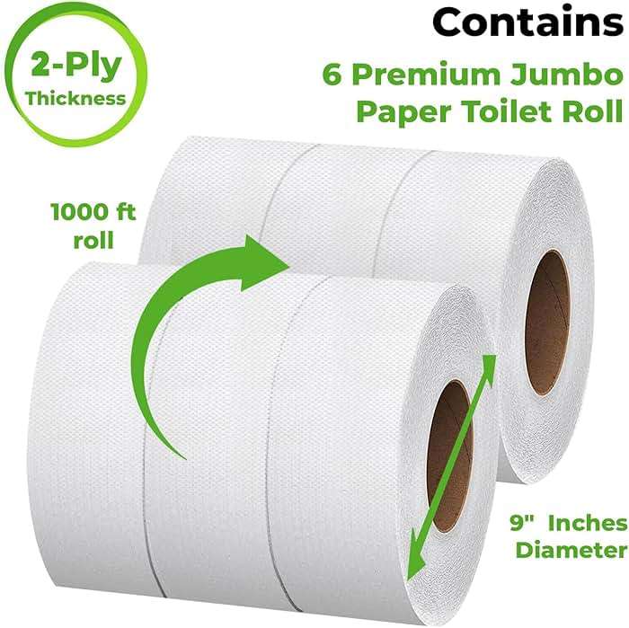 Commercial toilet paper - Jumbo toilet paper rolls -4,800 FT Industrial 2-Ply 9” Bulk Large Roll for Standard Jumbo Dispenser -100% Recycled Fibers-Soft and Absorbent Bathroom Tissue -6 Roll Case Pack - Image 2
