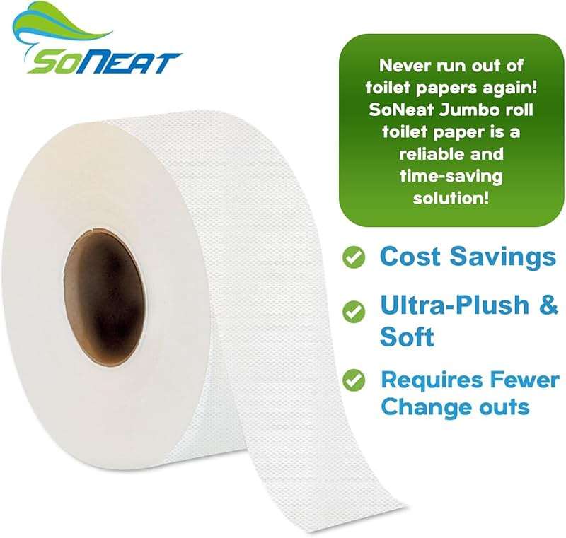 Commercial toilet paper - Jumbo toilet paper rolls -4,800 FT Industrial 2-Ply 9” Bulk Large Roll for Standard Jumbo Dispenser -100% Recycled Fibers-Soft and Absorbent Bathroom Tissue -6 Roll Case Pack - Image 6