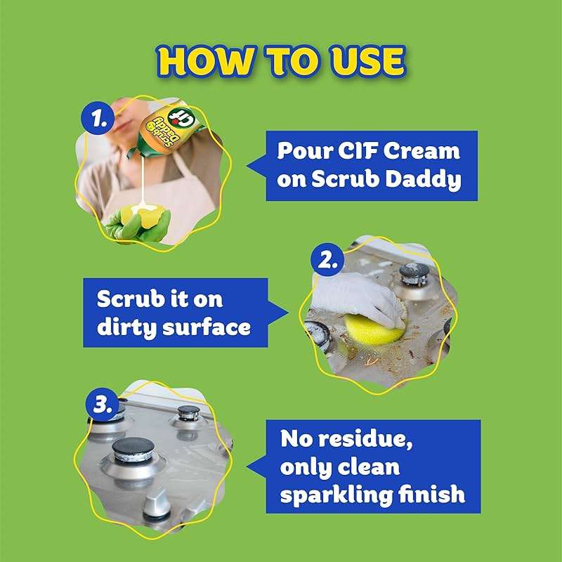 Scrub Daddy Sponges & Cif All Purpose Cleaner, Lemon - Non Scratch Sponges for Kitchen + Bathroom - Scrubber and Multipurpose Cleaner Cream - Cleaning Supplies Kit - Image 6