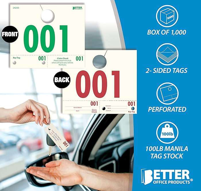 Better Office Products Service Dispatch Numbers, 1000 Count, Numbered 000-999, Car Repair Tags, Service Management System, 3 Part Double Sided Tags,(Box of 1000) - Image 2