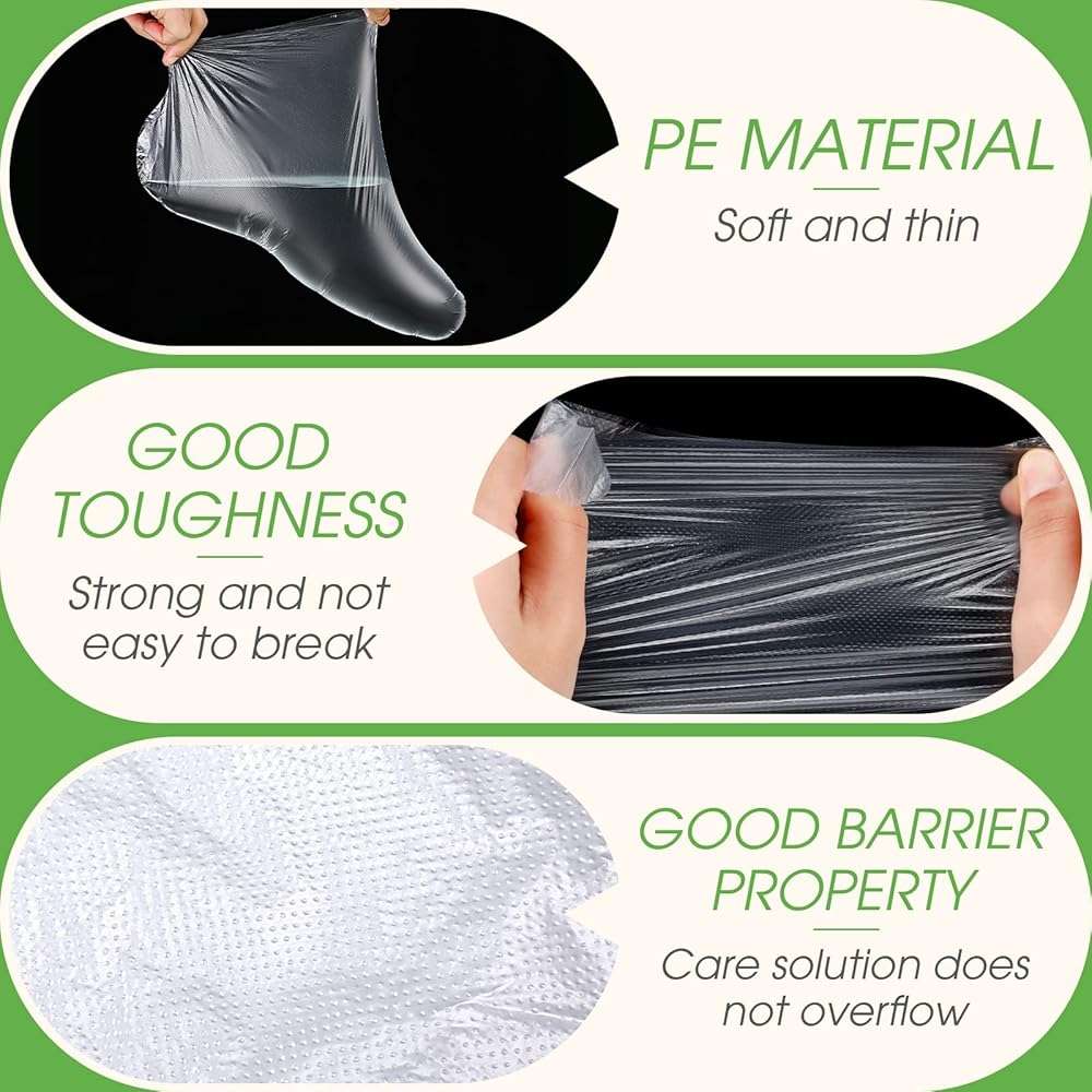 Hoolerry 500 Pcs Plastic Foot Covers for Feet Plastic Socks for Moisturizing Foot Gloves Paraffin Wax Bath Liners with Snug Closure Stickers, Spa Moisturizing Pedicure Supplies - Image 3