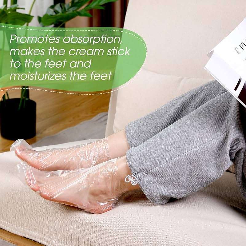 Hoolerry 500 Pcs Plastic Foot Covers for Feet Plastic Socks for Moisturizing Foot Gloves Paraffin Wax Bath Liners with Snug Closure Stickers, Spa Moisturizing Pedicure Supplies - Image 4