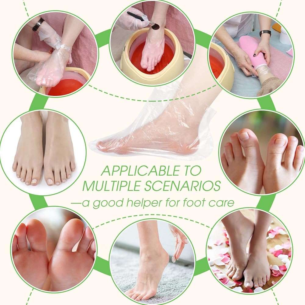 Hoolerry 500 Pcs Plastic Foot Covers for Feet Plastic Socks for Moisturizing Foot Gloves Paraffin Wax Bath Liners with Snug Closure Stickers, Spa Moisturizing Pedicure Supplies - Image 5