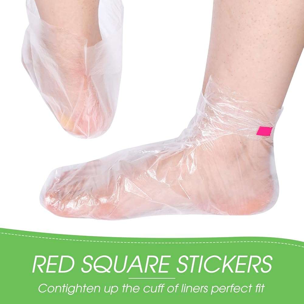 Hoolerry 500 Pcs Plastic Foot Covers for Feet Plastic Socks for Moisturizing Foot Gloves Paraffin Wax Bath Liners with Snug Closure Stickers, Spa Moisturizing Pedicure Supplies - Image 6