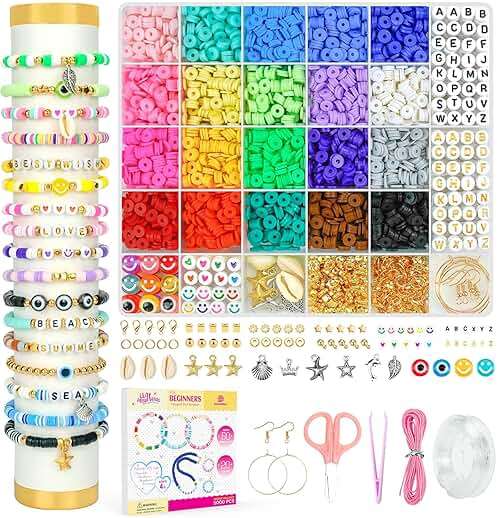 Dowsabel Clay Beads Bracelet Making Kit for Beginner, 5000 Pcs Preppy Polymer Clay Beads with Charms Kit for Jewelry Making, DIY Arts and Crafts Birthday Gifts Toys for Kids Age 6-13 - Image 1