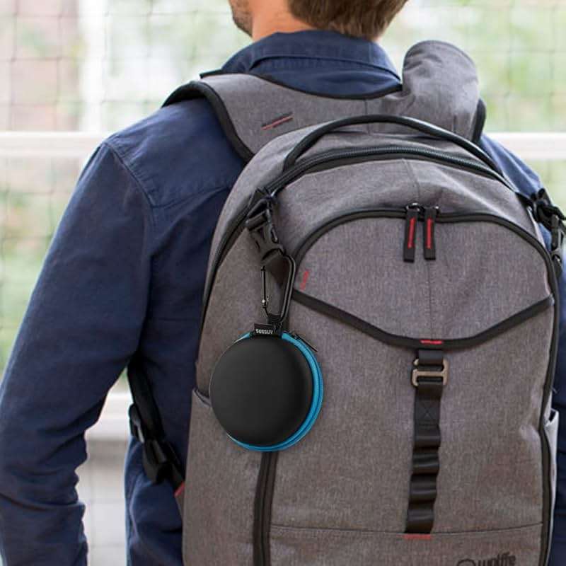 SUNGUY [2-Pack Earbuds Case, Small Round Pocket Earbud Travel Carrying Case Pouch with Carabiners for Earbuds, Headsets, in-Ear Headphones, Hearing Aids, USB Cable and More (Red + Blue) - Image 4