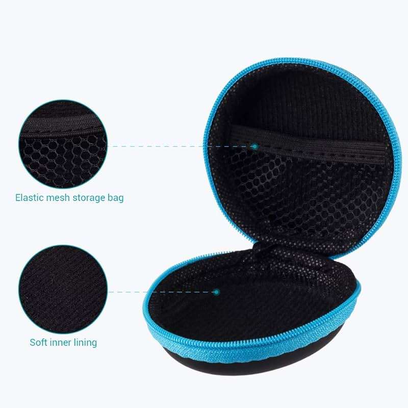 SUNGUY [2-Pack Earbuds Case, Small Round Pocket Earbud Travel Carrying Case Pouch with Carabiners for Earbuds, Headsets, in-Ear Headphones, Hearing Aids, USB Cable and More (Red + Blue) - Image 5