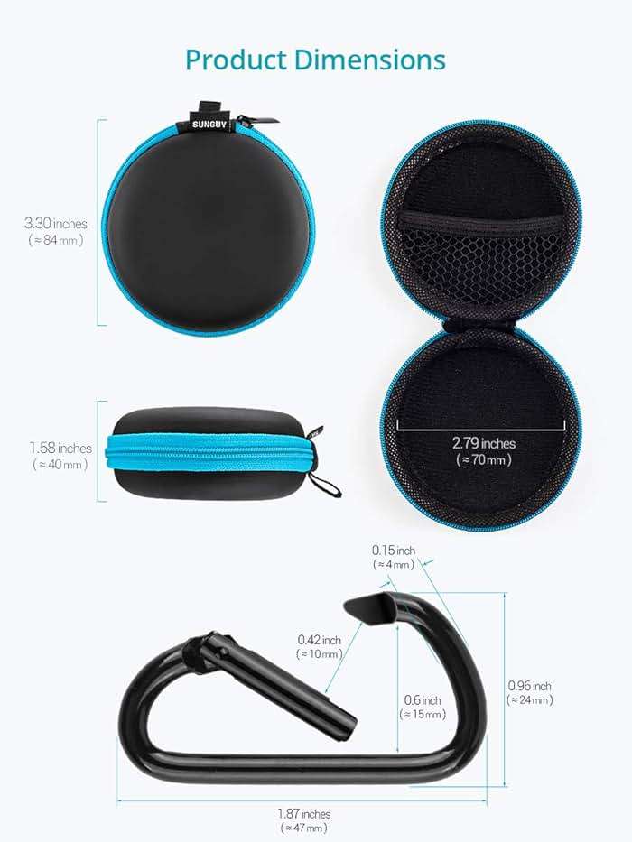 SUNGUY [2-Pack Earbuds Case, Small Round Pocket Earbud Travel Carrying Case Pouch with Carabiners for Earbuds, Headsets, in-Ear Headphones, Hearing Aids, USB Cable and More (Red + Blue) - Image 6