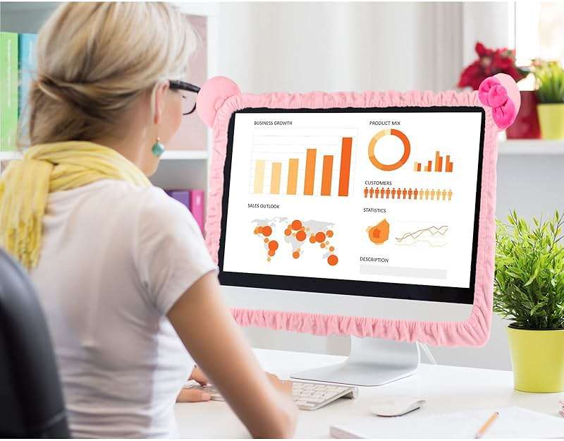 Hoteam 2 Pcs 17''-24'' Kawaii Computer Monitor Cover with Cat Ear Furry Cute Pink Monitor Dust Cover Protector Lovely Computer Desk Accessories Laptop TV LCD Screen Decoration for Tablet - Image 4