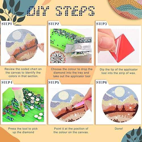 Sunnyray 8 Pcs Diamond Painting Coasters Kits with Holder, Landscape Black Cat Diamond Art Coasters Set Boho Diamonds Dots Painting Kits Adults DIY Art for Drinks Coffee Table(Landscape) - Image 3