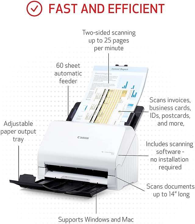 Canon imageFORMULA R30 - Office Document Scanner, Auto Document Feeder, Duplex Scanning, Plug-and-Scan Capability, No Software Installation Required - Image 2